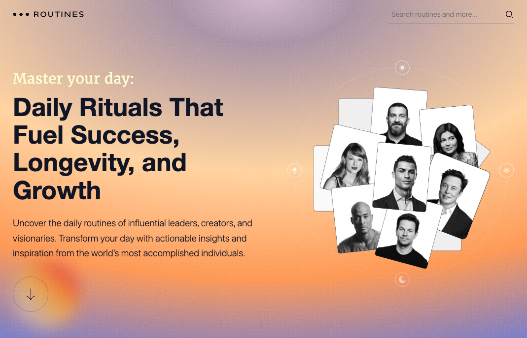 Routines.club - 유명인 루틴을 시각적 타임라인으로 보여주는 웹사이트